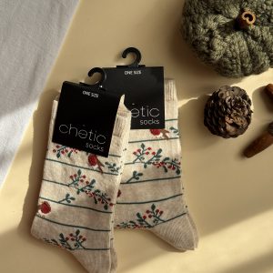جوراب ساقدار زنانه چتیک Chetic طرح پرنده و گل راه راه