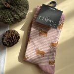 جوراب ساقدار زنانه چتیک Chetic طرح گاومیش راه راه زمینه صورتی