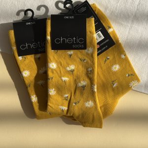 جوراب ساقدار زنانه چتیک Chetic طرح گل بابونه زمینه زرد