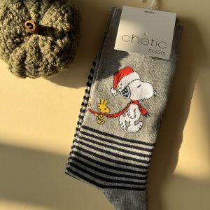 جوراب ساقدار مردانه چتیک Chetic طرح اسنوپی زمینه طوسی راه راه