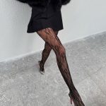 جوراب شلواری توری فیشنت زنانه طرح تک گل سفید و مشکی