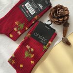 جوراب ساقدار چتیک Chetic زنانه طرح گل زمینه قرمز