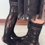 جوراب ساقدار گیپوری گلدار مشکی