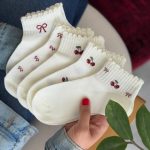 جوراب مچی زنانه طرح گیلاس و پاپیون