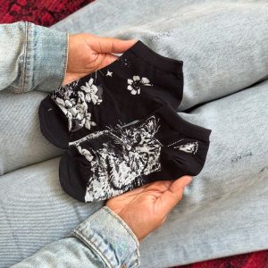 جوراب مچی هنری ماکسیائو moxiao طرح گربه مشکی