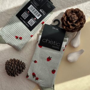 جوراب ساقدار زنانه چتیک Chetic طرح توت فرنگی راه راه