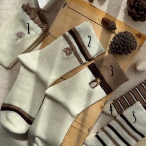 جوراب نیمساق کبریتی طرح تدی راه راه قهوه ای