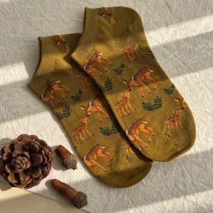جوراب مچی هنری ماکسیائو moxiao طرح بچه آهو سبز زیتونی